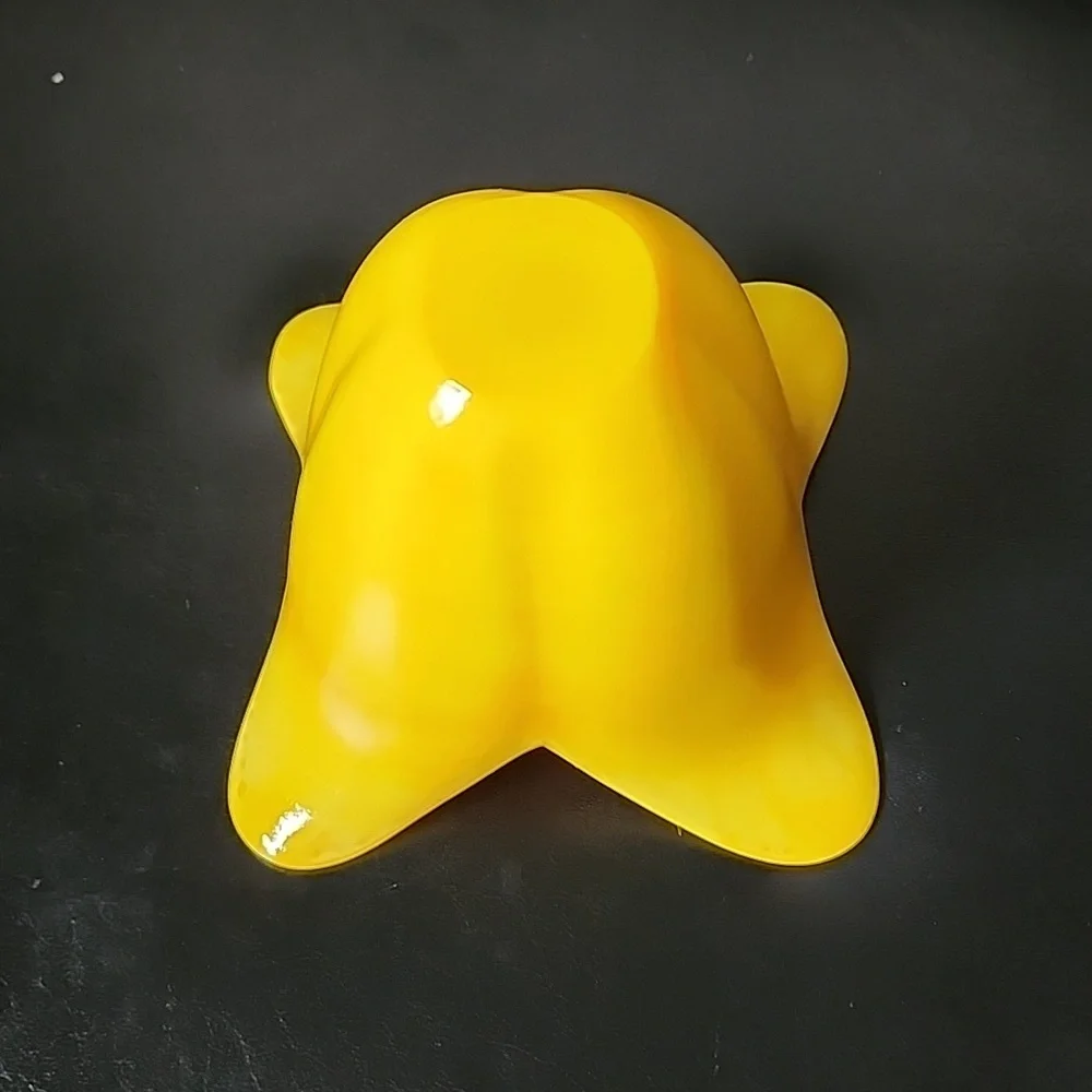 Vintage Yellow Satin Glass 4 Petal Flower Vase Makeup Bowl Candy Dish - Picture 5 of 6